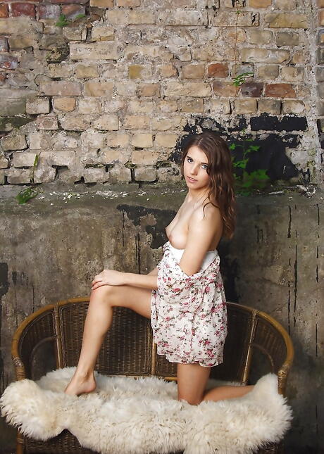 Shapely dark hair teen Kira denudes small tits and spreads her legs outdoor